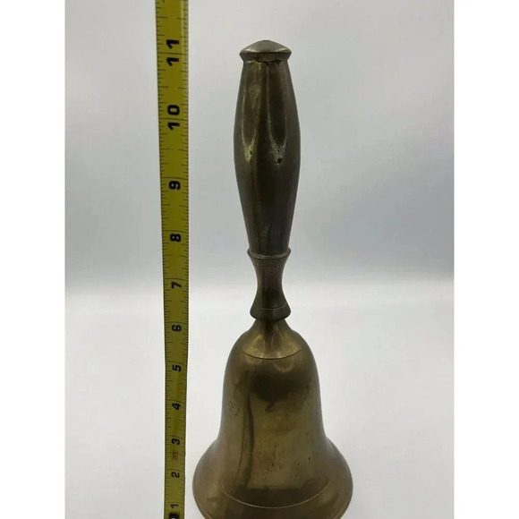 Large Vintage Sarna?Hand Bell School/Dinner/Church Solid Brass 11”Patina - Picture 9 of 10